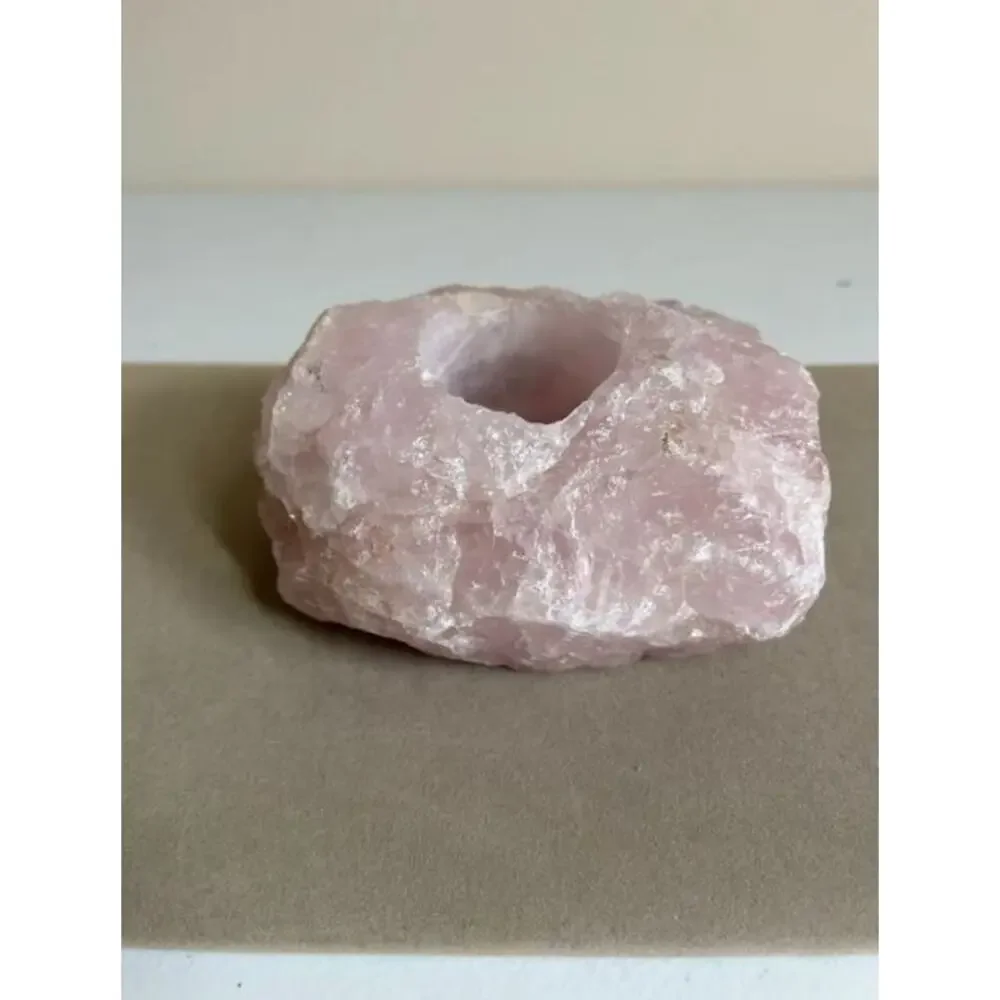 Large Natural Rose Quartz Crystal Candle Holder Tea Light Holder Made in Brazil